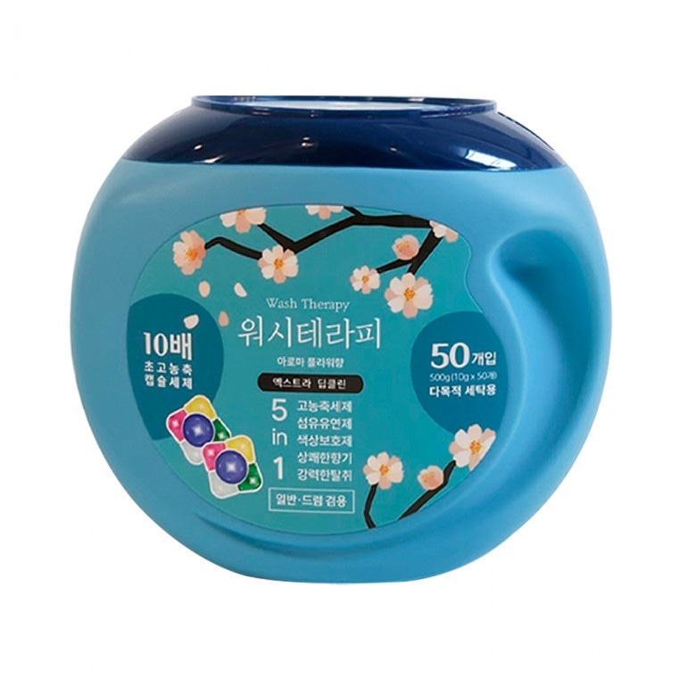 워시테라피 딥클린 5in1 캡슐세제 50개입 드럼 일반 겸용 세탁기 고농축 액체세제