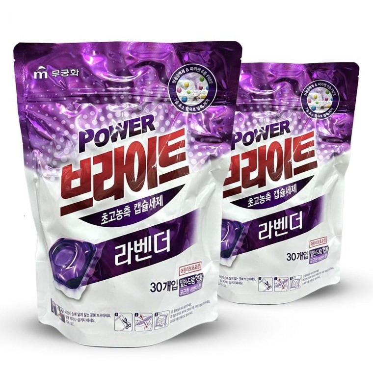 무궁화 브라이트 초고농축 캡슐 세제 일반 드럼 겸용 라벤더향 30개입 2개