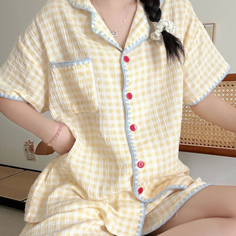 레몬 체크 투피스 파자마